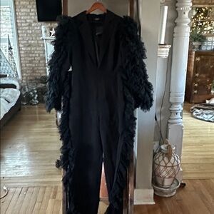 AKIRA FULL BODY RUFFLE JUMPSUIT RUFFLED BLACK XL NEW